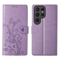 For Samsung Galaxy S25 Ultra Wallet Case Butterfly Floral Imprint PU Leather Phone Cover with Wrist Strap