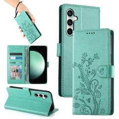Étui portefeuille en cuir PU avec dragonne pour Samsung Galaxy S25 FE, motif papillon et fleurs 