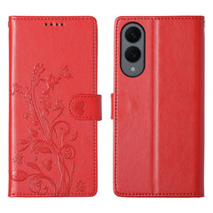 For Samsung Galaxy S25 Edge Wallet Case Butterfly Floral Imprint PU Leather Phone Cover with Wrist Strap