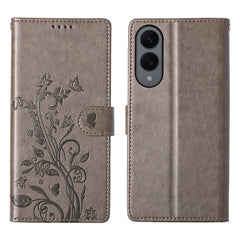 For Samsung Galaxy S25 Edge Wallet Case Butterfly Floral Imprint PU Leather Phone Cover with Wrist Strap