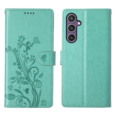 For Samsung Galaxy S25 Wallet Case Butterfly Floral Imprint PU Leather Phone Cover with Wrist Strap