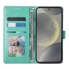 For Samsung Galaxy S25 Wallet Case Butterfly Floral Imprint PU Leather Phone Cover with Wrist Strap