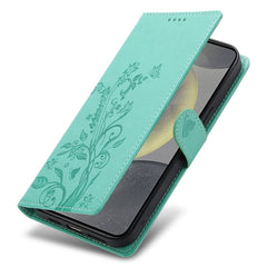 For Samsung Galaxy S25 Wallet Case Butterfly Floral Imprint PU Leather Phone Cover with Wrist Strap