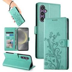For Samsung Galaxy S25 Wallet Case Butterfly Floral Imprint PU Leather Phone Cover with Wrist Strap