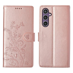 For Samsung Galaxy S25 Wallet Case Butterfly Floral Imprint PU Leather Phone Cover with Wrist Strap