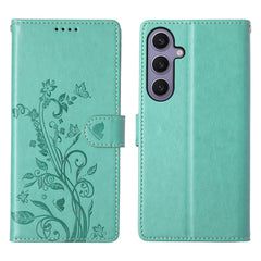 For Samsung Galaxy S25+ Wallet Case Butterfly Floral Imprint PU Leather Phone Cover with Wrist Strap