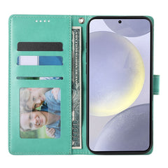 For Samsung Galaxy S25+ Wallet Case Butterfly Floral Imprint PU Leather Phone Cover with Wrist Strap