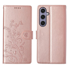 For Samsung Galaxy S25+ Wallet Case Butterfly Floral Imprint PU Leather Phone Cover with Wrist Strap