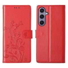 For Samsung Galaxy S25+ Wallet Case Butterfly Floral Imprint PU Leather Phone Cover with Wrist Strap