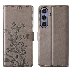 For Samsung Galaxy S25+ Wallet Case Butterfly Floral Imprint PU Leather Phone Cover with Wrist Strap