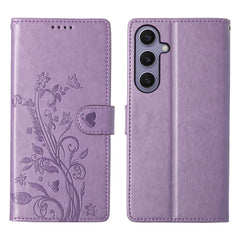 For Samsung Galaxy S25+ Wallet Case Butterfly Floral Imprint PU Leather Phone Cover with Wrist Strap