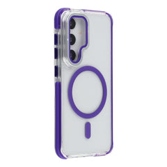 For Samsung Galaxy S25+  /  S24+ Magnetic Case TPU Acrylic Clear Phone Back Cover with Lens Protector Kickstand