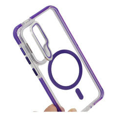 For Samsung Galaxy S25+  /  S24+ Magnetic Case TPU Acrylic Clear Phone Back Cover with Lens Protector Kickstand