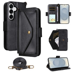 Für Samsung Galaxy S25 Ledertasche Magnetverschluss Brieftasche Stand Telefonabdeckung mit Umhängegurt 