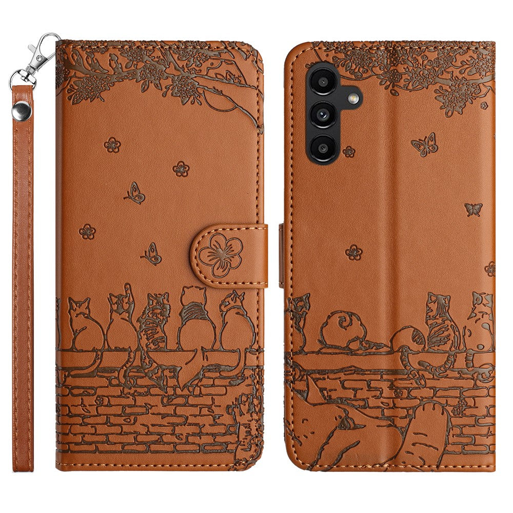 Étui en cuir avec dragonne pour Samsung Galaxy S25 FE, motif chats 