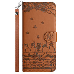 For Samsung Galaxy S25 FE Case with Wrist Strap Leather Phone Cover Wall Cats Pattern
