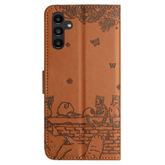 For Samsung Galaxy S25 FE Case with Wrist Strap Leather Phone Cover Wall Cats Pattern