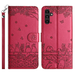 For Samsung Galaxy S25 FE Case with Wrist Strap Leather Phone Cover Wall Cats Pattern