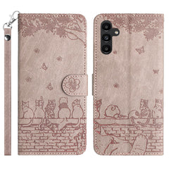 For Samsung Galaxy S25 FE Case with Wrist Strap Leather Phone Cover Wall Cats Pattern
