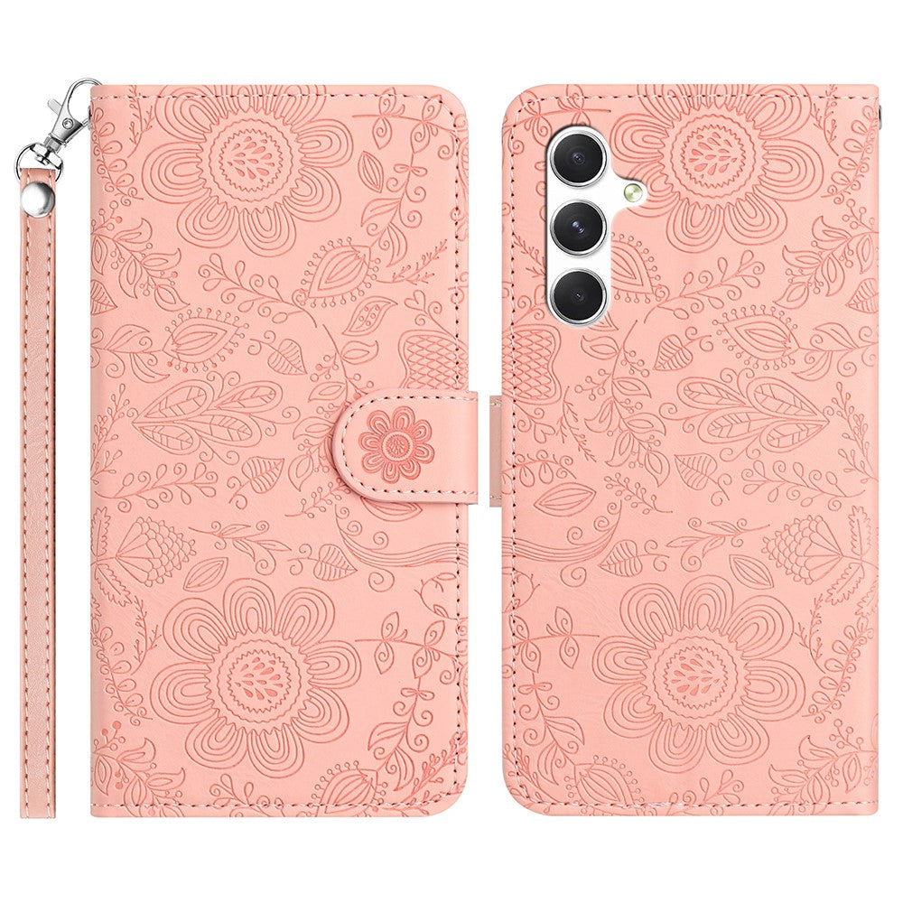 Für Samsung Galaxy S25 FE Hülle Blumenaufdruck Leder Flip Wallet Handyhülle mit Handschlaufe 