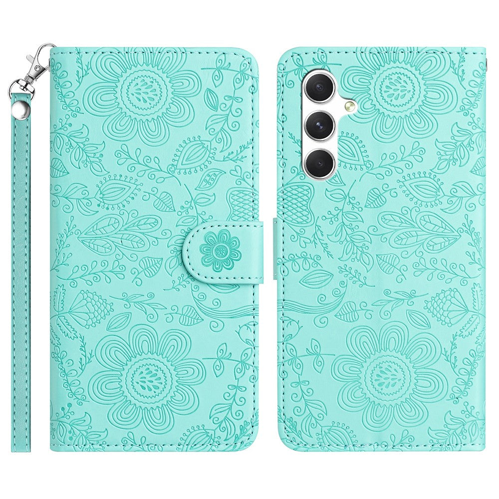Étui portefeuille à rabat en cuir avec dragonne pour Samsung Galaxy S25 FE, motif floral 