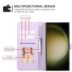 For Samsung Galaxy S25 Ultra Case Splicing Imprinted Rhombus Leather Phone Cover with Wrist Strap