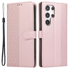 For Samsung Galaxy S25 Ultra Case Splicing Imprinted Rhombus Leather Phone Cover with Wrist Strap