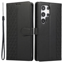 For Samsung Galaxy S25 Ultra Case Splicing Imprinted Rhombus Leather Phone Cover with Wrist Strap