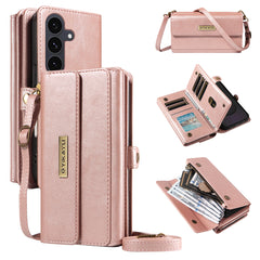 Étui portefeuille en cuir avec fermeture éclair et bandoulière pour Samsung Galaxy S25 FE YIKATU YK-008 
