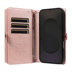 Étui portefeuille en cuir avec fermeture éclair et bandoulière pour Samsung Galaxy S25 FE YIKATU YK-008 