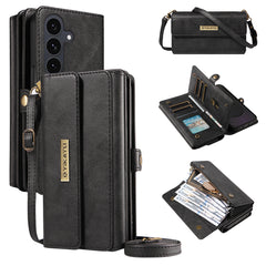 Étui portefeuille en cuir avec fermeture éclair et bandoulière pour Samsung Galaxy S25 FE YIKATU YK-008 
