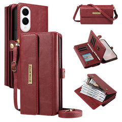 For Samsung Galaxy S25 Edge Case YIKATU YK-008 Zipper Wallet Leather Phone Cover with Shoulder Strap