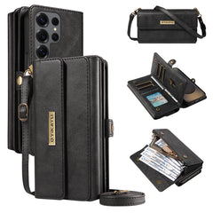 For Samsung Galaxy S25 Ultra Case YIKATU YK-008 Zipper Wallet Leather Phone Cover with Shoulder Strap