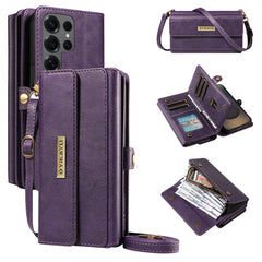 For Samsung Galaxy S25 Ultra Case YIKATU YK-008 Zipper Wallet Leather Phone Cover with Shoulder Strap