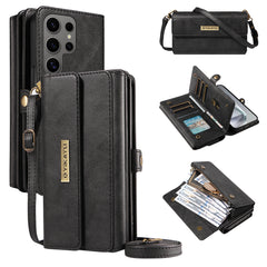 For Samsung Galaxy S24 Ultra Case YIKATU YK-008 Zipper Wallet Leather Phone Cover with Shoulder Strap