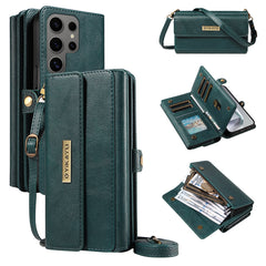 For Samsung Galaxy S24 Ultra Case YIKATU YK-008 Zipper Wallet Leather Phone Cover with Shoulder Strap