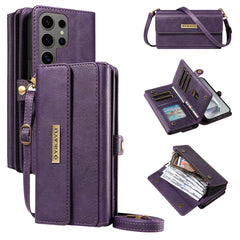 For Samsung Galaxy S24 Ultra Case YIKATU YK-008 Zipper Wallet Leather Phone Cover with Shoulder Strap