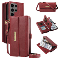 For Samsung Galaxy S24 Ultra Case YIKATU YK-008 Zipper Wallet Leather Phone Cover with Shoulder Strap