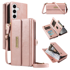 Für Samsung Galaxy S25 / Galaxy S24 Hülle YIKATU YK-008 Reißverschluss Brieftasche Leder Handyhülle mit Schultergurt 