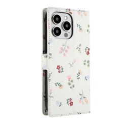 For iPhone 16 Pro Wallet Case Rhombic Floral Design Leather Flip Phone Cover with Strap