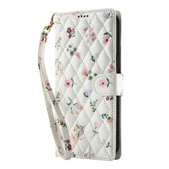 For iPhone 16 Wallet Case Rhombic Floral Design Leather Flip Phone Cover with Strap