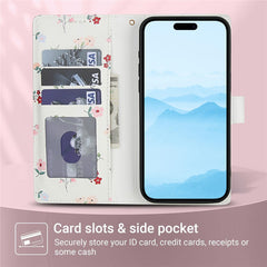 For iPhone 16 Wallet Case Rhombic Floral Design Leather Flip Phone Cover with Strap