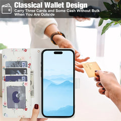 For iPhone 16 Wallet Case Rhombic Floral Design Leather Flip Phone Cover with Strap