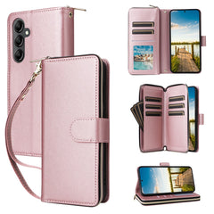 For Samsung Galaxy A17 5G / A26 5G Case 9 Card Slots Zipper Pocket PU Leather Phone Cover with Wrist Strap