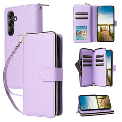 For Samsung Galaxy A17 5G / A26 5G Case 9 Card Slots Zipper Pocket PU Leather Phone Cover with Wrist Strap