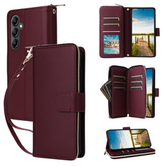 For Samsung Galaxy A17 5G / A26 5G Case 9 Card Slots Zipper Pocket PU Leather Phone Cover with Wrist Strap