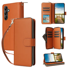 For Samsung Galaxy A17 5G / A26 5G Case 9 Card Slots Zipper Pocket PU Leather Phone Cover with Wrist Strap