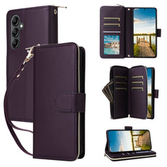 For Samsung Galaxy A17 5G / A26 5G Case 9 Card Slots Zipper Pocket PU Leather Phone Cover with Wrist Strap