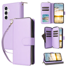 For Samsung Galaxy S25 FE Case 9 Card Slots Zipper Pocket PU Leather Phone Cover with Wrist Strap
