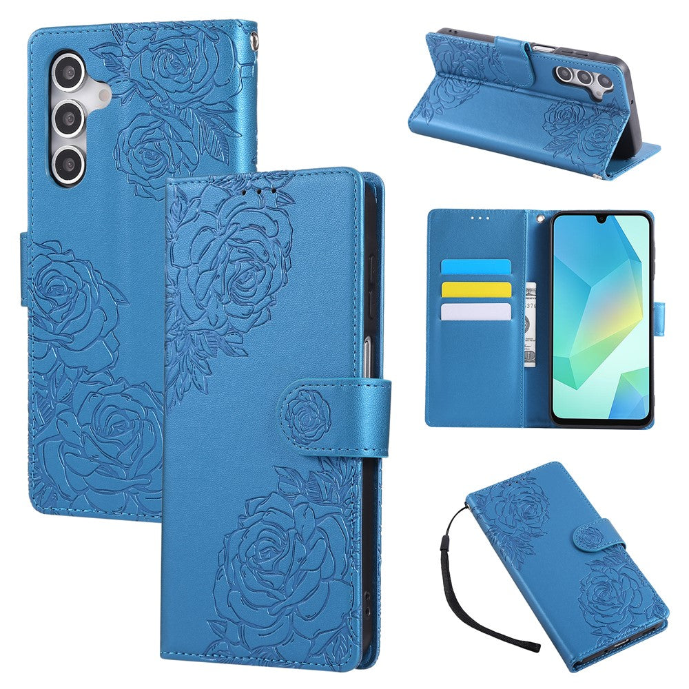 For Samsung Galaxy S25 FE Case Rose Flower PU Leather Wallet Phone Cover with 3 Card Slots / Wrist Strap - TechGearPal